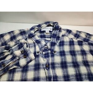 Saddlebred‎ Mens XL Flannel Plaid Long Sleeve Button Up Shirt Blue White